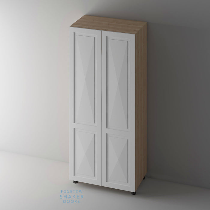 Primed, Shaker Kitchen Door with Diamond Panel and Roble Oak Cabinet