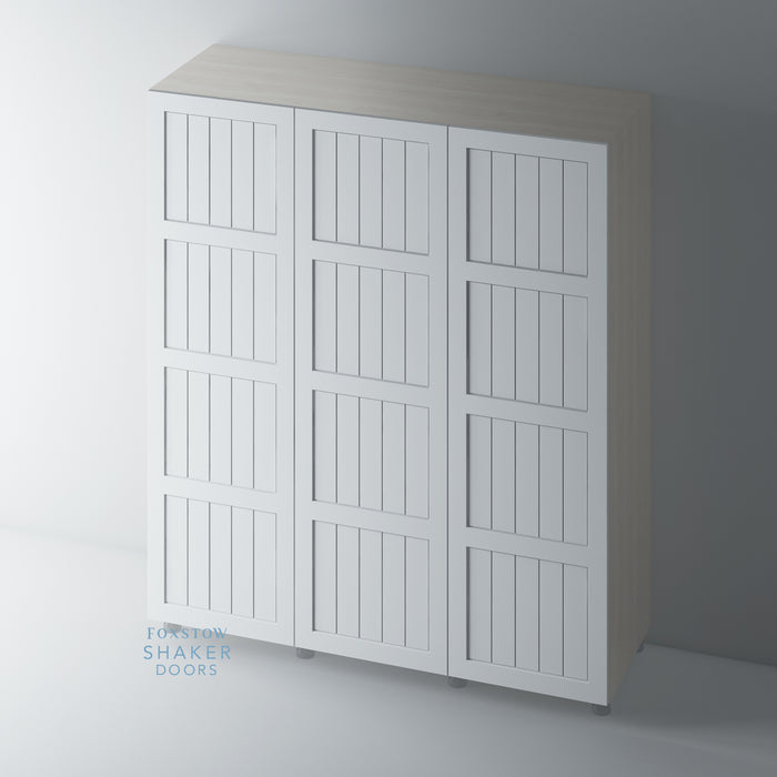 Primed, 4 Panel Shaker Wardrobe Door with TONGUE & GROOVE Panel