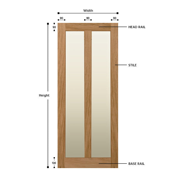 Glazed 2 Vertical Panel Oak Shaker Door