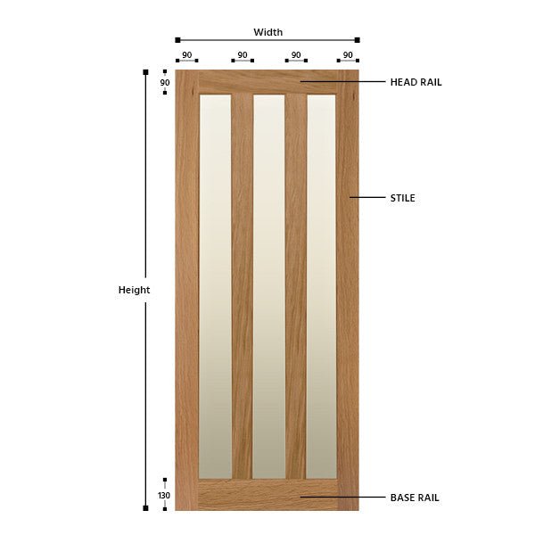 Glazed 3 Vertical Panel Solid Oak Door