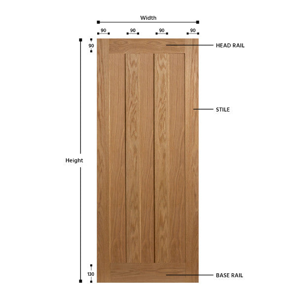 3 Vertical Panel Oak Shaker Door
