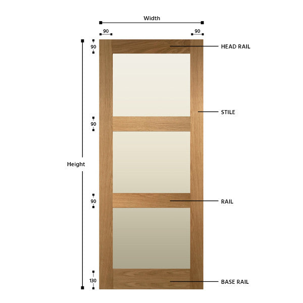 Glazed 3 Panel Solid Oak Shaker Door