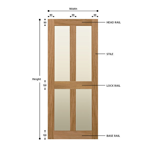 Glazed 4 Vertical Panel Solid Oak Shaker Door