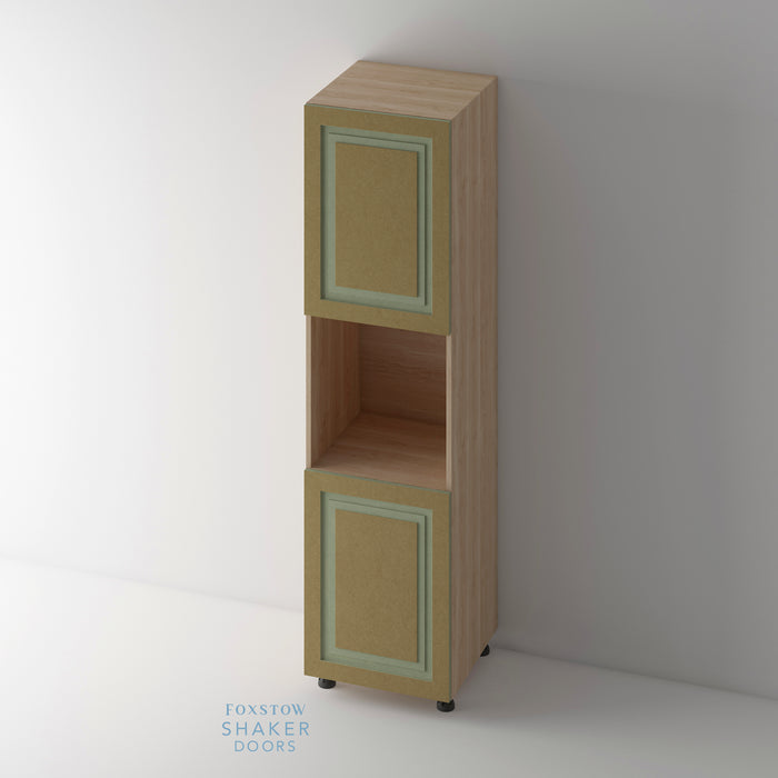 Bare, Stepped Panel Shaker Kitchen Door and Natural Oak Cabinet