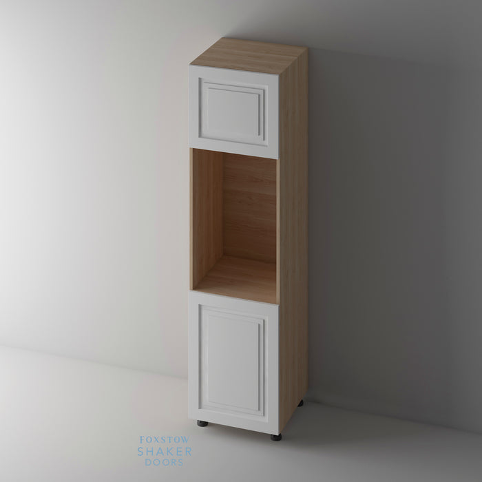 Primed, Stepped Panel Shaker Kitchen Door and Natural Oak Cabinet