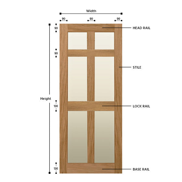 Glazed 6 Panel Oak Shaker Door