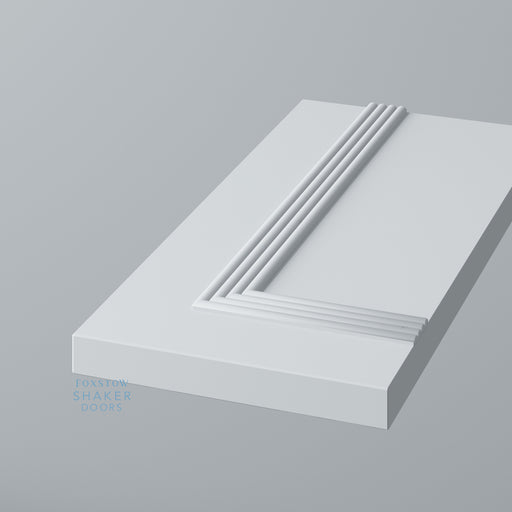 Detali: Primed Flat Panel Kitchen Doors with Reed Moulding